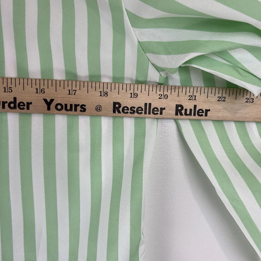 Light Green Striped Button-Front Blouse - Picture 9 of 16